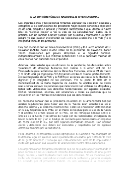 Pronunciamiento de organizaciones y personas sobre las recientes instrucciones del presidente salvadoreño a las fuerzas de seguridad del Estado en relación a la utilización de la fuerza letal